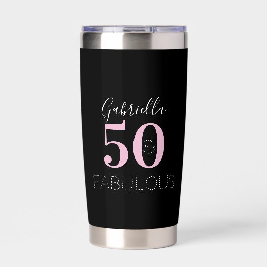 50th Birthday Black Pink Personalized Party Favor  Geïsoleerde Drinkbeker (Voorkant)