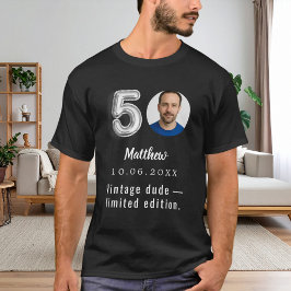 50th birthday black silver photo vintage dude t-shirt