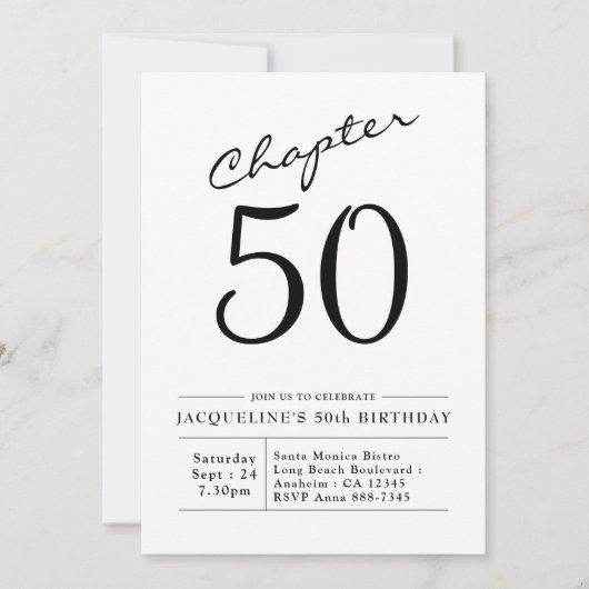 50th Birthday Black White Chapter 50 Uitnodiging (Voorkant)