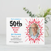 50th Birthday Blast Red en Blue Typografie Kaart (Staand voorkant)