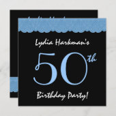 50th Birthday Blue and Black Lace V501 Kaart (Voorkant / Achterkant)