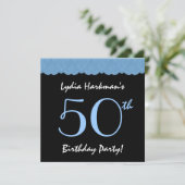 50th Birthday Blue and Black Lace V501 Kaart (Staand voorkant)
