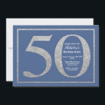 50th Birthday Blue en Silver Glitter Kaart<br><div class="desc">50e uitnodiging van de verjaardag. Blauwe en Zilveren Glitter Birthday Party nodigt uit met blauwe achtergrond. Verrassende verjaardag. Volwassen verjaardag. Mannen of Vrouwen Bday Bash Party. Voor verdere aanpassing,  te klikken gelieve de knoop "van de Aanpassing het"en ons ontwerphulpmiddel te gebruiken om deze sjabloon te wijzigen.</div>