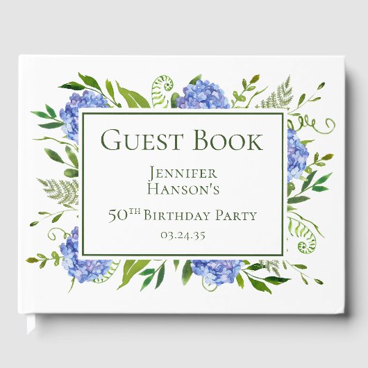50th Birthday Blue Hydrangeas Gastenboek (Voorkant)