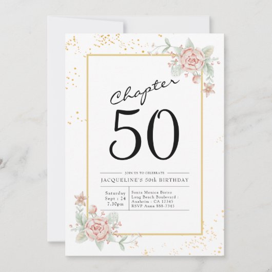 50th Birthday Blush Floral Invitation Kaart (Voorkant)