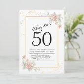 50th Birthday Blush Floral Invitation Kaart (Staand voorkant)