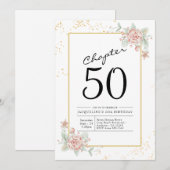 50th Birthday Blush Floral Invitation Kaart (Voorkant / Achterkant)