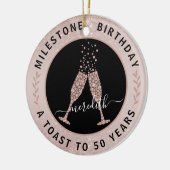  50th Birthday Blush Glitter Champagne Toast Name Keramisch Ornament (Links)