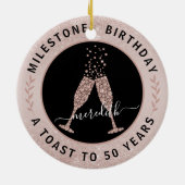  50th Birthday Blush Glitter Champagne Toast Name Keramisch Ornament (Achterkant)
