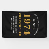 50th Birthday Born 1974 Naam toevoegen Zwart Goud Spandoek (Horizontaal)