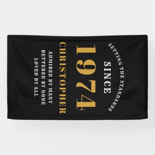 50th Birthday Born 1974 Naam toevoegen Zwart Goud Spandoek (Horizontaal)