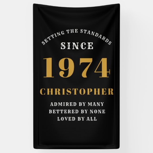 50th Birthday Born 1974 Naam toevoegen Zwart Goud Spandoek (Verticaal)