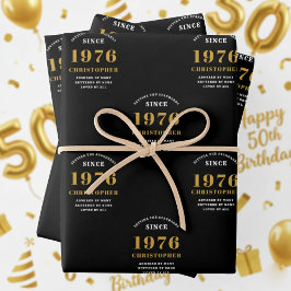 50th Birthday born 1976 Add Name Black Gold Inpakpapier Vel