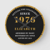 50th Birthday Born 1976 Black Gold Ronde Klok (Voorkant)