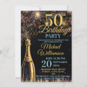 50th Birthday Bubbly Fireworks Gold Blue Kaart (Voorkant)