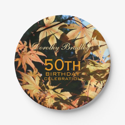 50th Birthday Celebration Autumn Custom P. Borden Papieren Bordje (Voorkant)