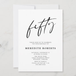 50th Birthday Chic Modern Script Minimalist Party Kaart