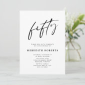 50th Birthday Chic Modern Script Minimalist Party Kaart (Staand voorkant)