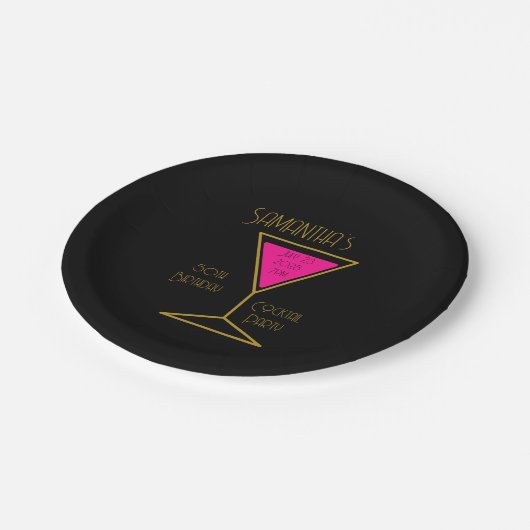 50th Birthday Cocktail Party Black Gold Papieren Bordje (Gekanteld)