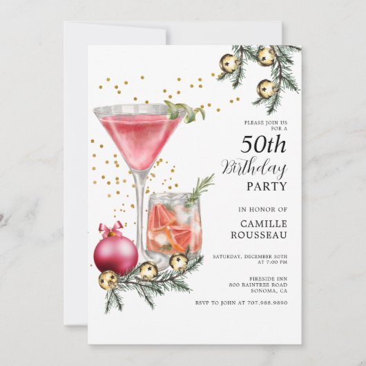 50th Birthday Cocktail Party Invitation Kaart (Voorkant)