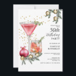 50th Birthday Cocktail Party Invitation Kaart<br><div class="desc">50e verjaardag cocktail party uitnodiging met drinken ,  dennenboughs en bells vakantie party .</div>
