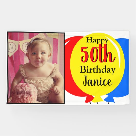 50th Birthday Colorful Balloons Foto Spandoek (Horizontaal)