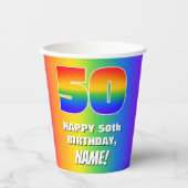 50th Birthday: Colorful, Fun Rainbow Pattern # 50 Papieren Bekers (Voorkant)