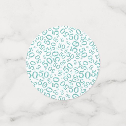 50th Birthday Cool Number Pattern Blauwgroen and W Confetti (Kleine voorkant)