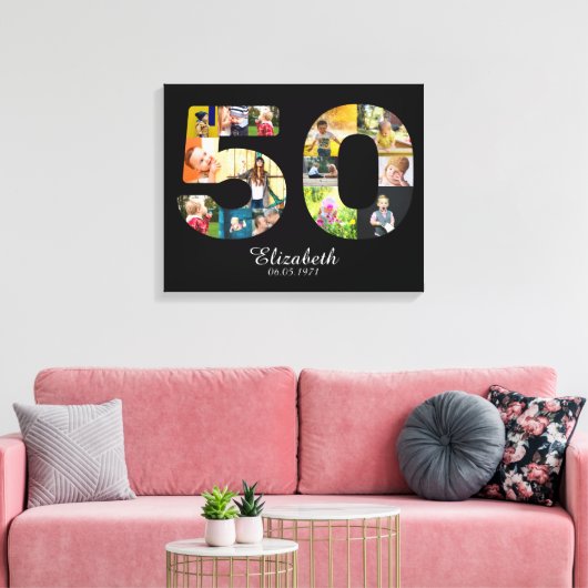 50th Birthday Create Your Own Multi Photo Canvas Afdruk (Insitu (Woonkamer))