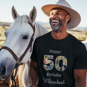 50th Birthday Creëer Uw Eigen Multi Foto Zwart T-shirt