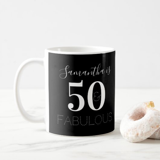 50th Birthday Custom 50 and fabulous Black White Koffiemok (Met donut)