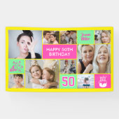 50th Birthday Custom Photo Collage Neon Yellow Spandoek (Horizontaal)