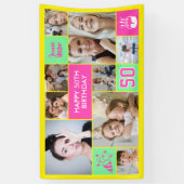 50th Birthday Custom Photo Collage Neon Yellow Spandoek (Verticaal)