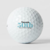 50th Birthday Custom Turquoise Titleist Pro V1 Golfballen (Voorkant)