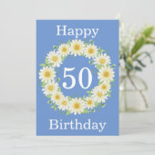 50th Birthday Daisy Waterverf Flat Kaart (Staand voorkant)