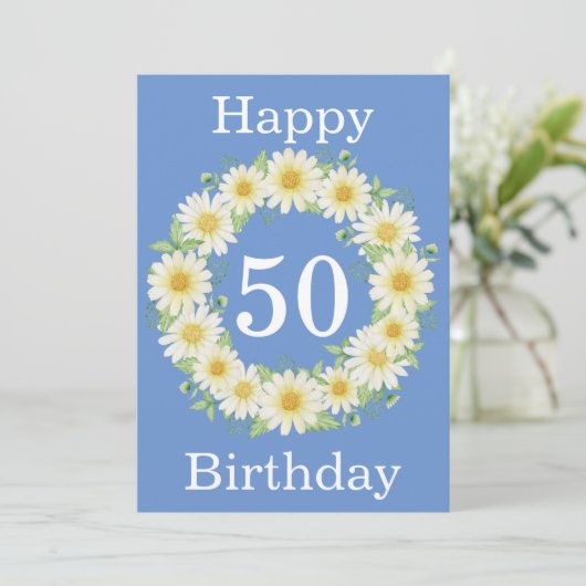 50th Birthday Daisy Waterverf Flat Kaart (Staand voorkant)