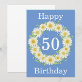 50th Birthday Daisy Waterverf Flat Kaart (Voorkant / Achterkant)