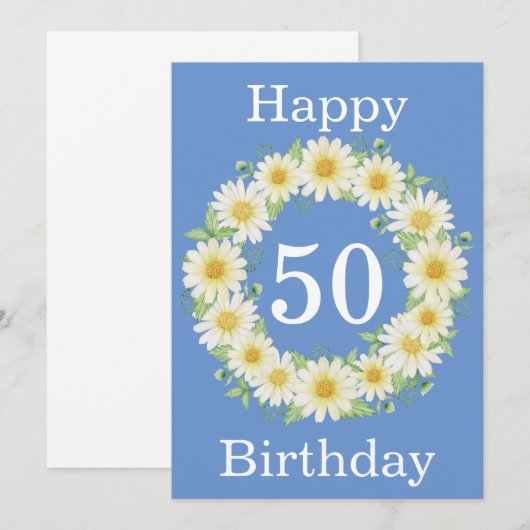 50th Birthday Daisy Waterverf Flat Kaart (Voorkant / Achterkant)
