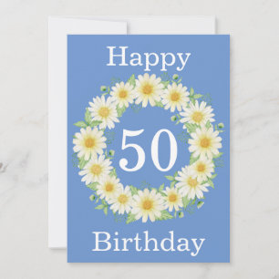 50th Birthday Daisy Waterverf Flat Kaart