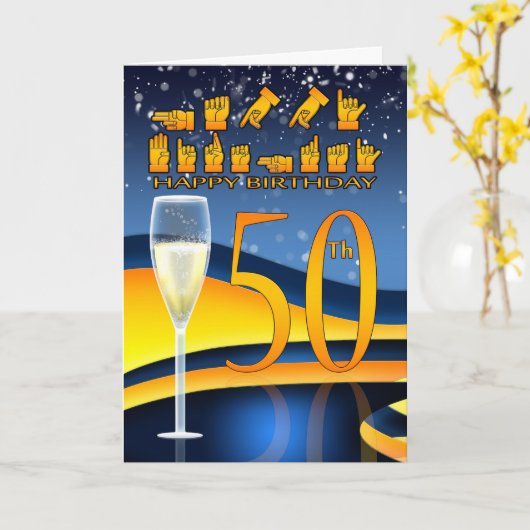 50th Birthday Deaf Language Happy Birthday Greetin Kaart (Gele Bloem)