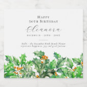 50th Birthday December Birth Flower Holly Sparkling Wijnetiket (Enkel label)