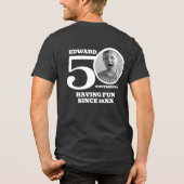50th Birthday dubbelzijdige foto naam witte tekst Tri-Blend Shirt (Achterkant)