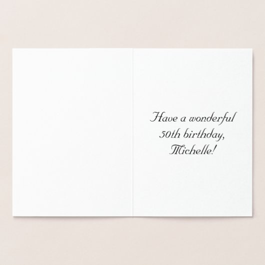 50th Birthday: Elegant, Ornate Script; Custom Name Folie Kaarten (Binnen)