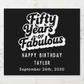 50th Birthday Fifty Years of Fabulous Retro Bold  Sparkling Wijnetiket (Enkel label)