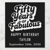 50th Birthday Fifty Years of Fabulous Retro Bold  Wijn Etiket (Enkel label)
