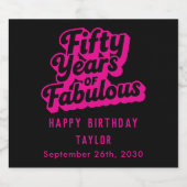 50th Birthday Fifty Years of Fabulous Retro Pink Sparkling Wijnetiket (Enkel label)