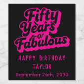 50th Birthday Fifty Years of Fabulous Retro Pink Wijn Etiket (Enkel label)