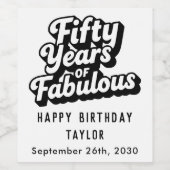 50th Birthday Fifty Years of Fabulous Retro White Wijn Etiket (Enkel label)