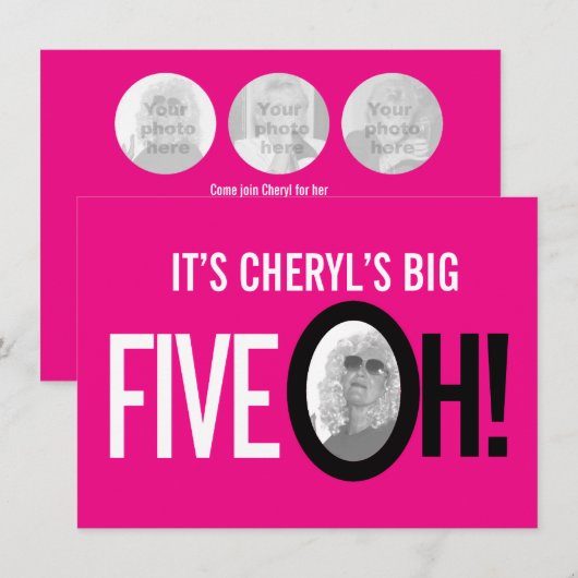 50th birthday FIVE OH! foto pink retro landscape Kaart (Voorkant / Achterkant)
