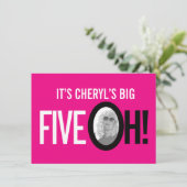 50th birthday FIVE OH! foto pink retro landscape Kaart (Staand voorkant)